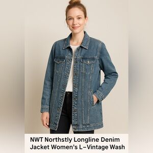 NWOT NorthStyle Longline Denim Jacket Women’s L – Vintage Wash, Snap Buttons